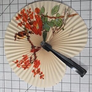 Chinese Paper Folding Hand Fan W/Metal Handle, Vintage Mid-Century, 16 of 25
